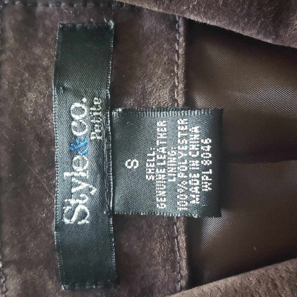 Style & Co Petite Brown Suede Leather Jacket Size S Pockets - Picture 3 of 9